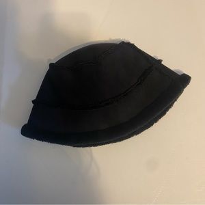 Black faux suede and fur bucket hat; fur lined.  Coat sold separately